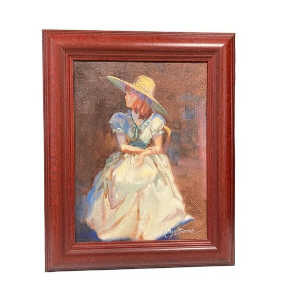 Karen Bonnie Oil Painting Girl in Scarlett O’Hara Dress - Picture 1 of 5